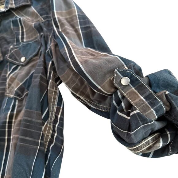 Supply Company USA mens Pearl Snap Long Sleeve roll tab Plaid shirt size Medium - Picture 5 of 10